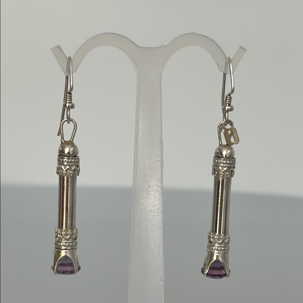Elegant 925 Sterling silver Sapphire stone and Purple Earrings